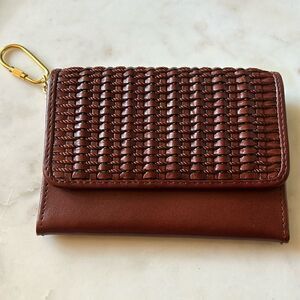 New Stone Mountain rust brown braided leather key ring wallet gold accents